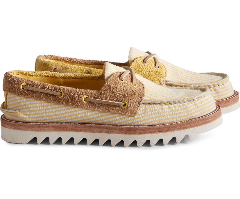 Sperry Cloud Authentic Original Seersucker 2-Eye Boat Shoes - Women's Boat Shoes - Yellow [CZ7061582